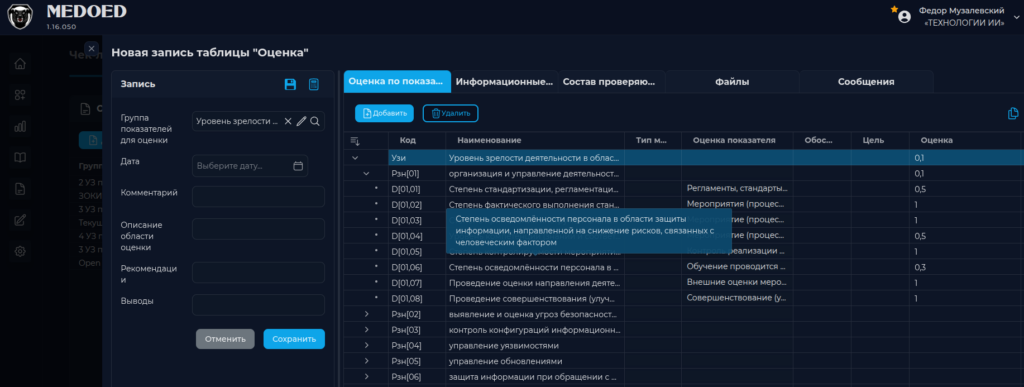 Расчет показателей уровня зрелости